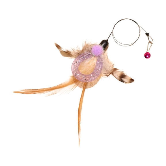 huayou Pale Purple Mesh Circle Artificial Feather Butterfly Replacement Attachment, Thin Long Faux Plume with Pink Bell, Decoration, for Cat Window Rest Activity, Light Purple