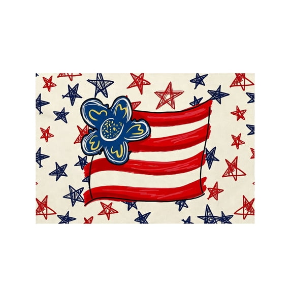 huayou Patriotic 4th of July Placemat, Heat Resistant Dining Table Mat, Red White Blue Hand Drawn Flag Flower Print Dining Mat for Kitchen Table Decor