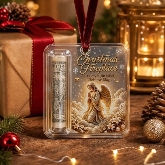 huayou Peaceful Christmas Cozy Night Angel Gift Card Box Ornament, Hanging Gift Card Holder with Praying Angel for Xmas Tree Holiday Decorations