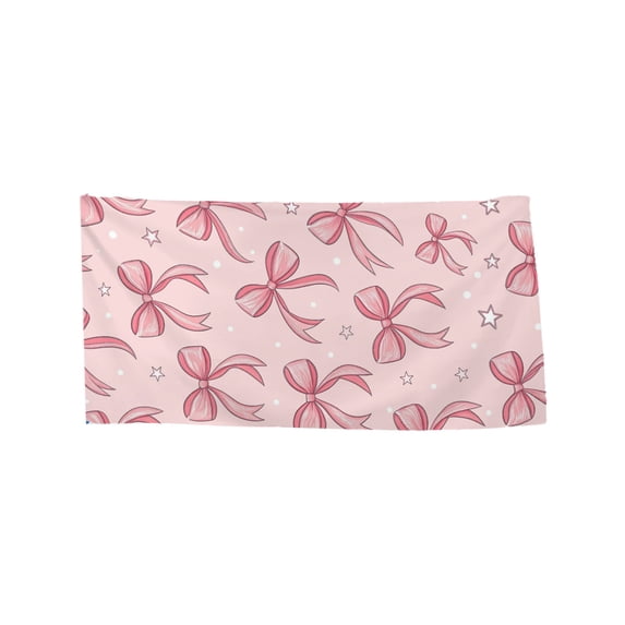 huayou Pink Bow Star Printed Microfiber Beach Towel, Soft Bath Wrap with Decoration, for Pool, Beach, Travel, 29.5x59 inch, Pink