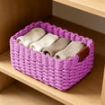 thumbnail image 1 of huayou Pink Paper Rope Woven Storage Basket, 9x6.6x4.7 inch Scalloped Edge Sundry Organizer, Leather Ring Handle Desktop Caddy, Rustic Bedroom Home Decoration, 1 of 6