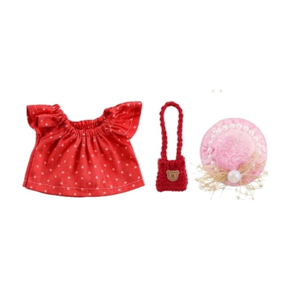 huayou Polka Dot Mini Goose Costume Kit, Ruffle Top Knit Bag Glitter Hat, Decoration, for 7 Inch Tabletop Goose, Patio Summer Decor, Red
