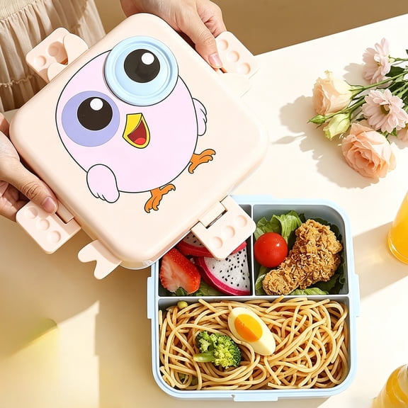 huayou Portable Compartment Lunch Box, Cute Animal Printed Bento Container, Multi Grid Food Box with Sealed Lid, Reusable Meal Prep Case for Outdoor Trip, Home Dining and Daily Carry