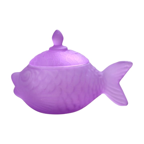 huayou Purple Frosted Glass Fish Shaped Candy Storage Jar with Lid, Decorative Snack Container for Tea Table Home Decoration