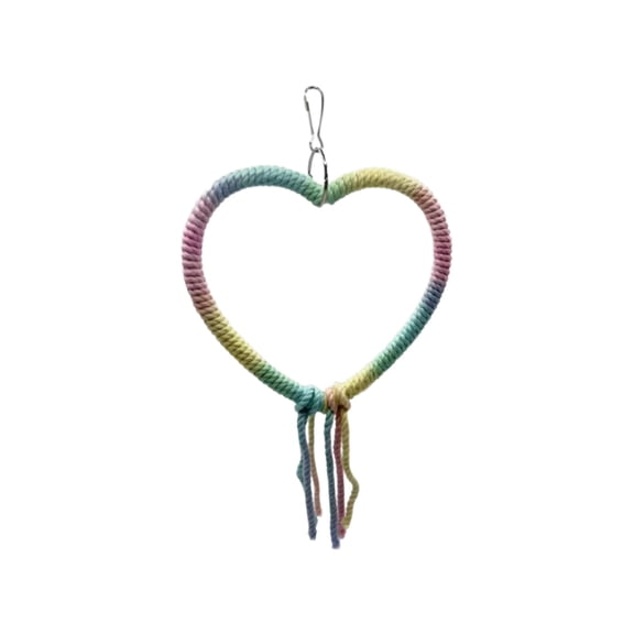 huayou Rainbow Heart Bird Swing, Cotton Rope Perch with Tassels for Parrot Cage Decoration and Daily Play