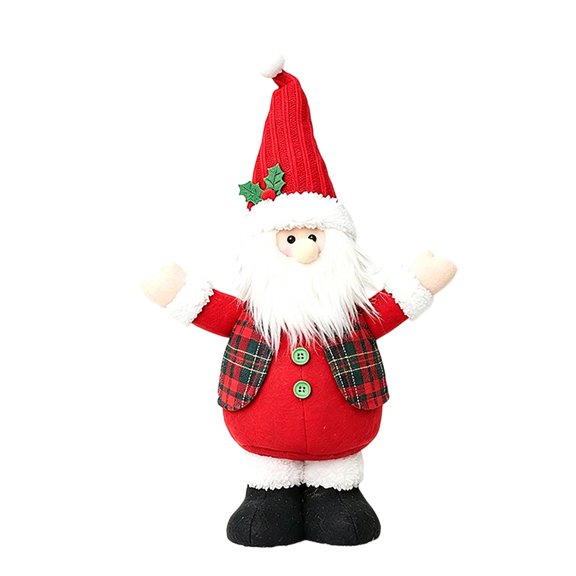 huayou Red Plaid Fabric Christmas Gnome Figurine, Knit Hat Button Detail Standing Ornament, Decoration for Entry Console, Table Top