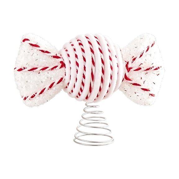 huayou Red White Striped Candy Shaped Christmas Tree Topper With Spring Base, Frosted Texture, for Christmas Tree Top Classic Xmas Farmhouse Indoor Decoration