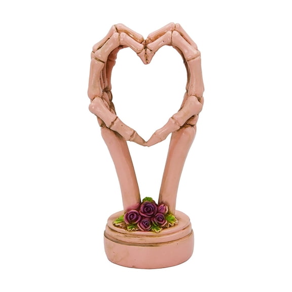 huayou Reusable Skeleton Hands Heart Resin Figurine with Base, Cute Bone Hand Ornament for Holiday Party Tabletop Fireplace