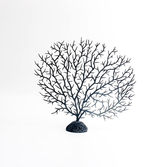 huayou Small Artificial Sea Fan Coral Tree, Compact Thin Branch Design, Mini Resin Base, 6.69x5.91 inch, for Nano Fish Tank Ornament, Black, Decoration