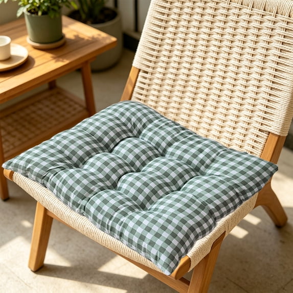 huayou Square Seat Cushion, Gingham Plaid Printed, Green Tone, for ...