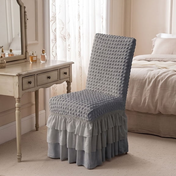 huayou Stretch Dining Chair Cover, Bubble Texture 3 Tier Ruffle Skirt, Gray, for Dining Room, Office, Home Decoration, 14.96x17.72x21.65 inch