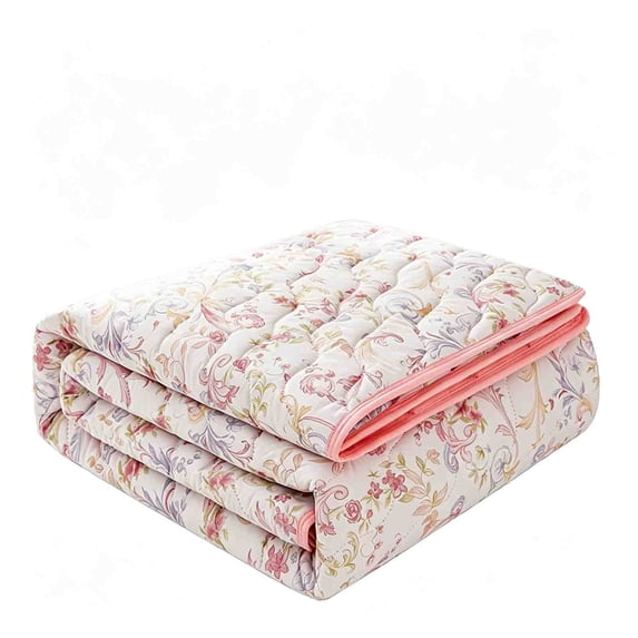 huayou Summer Cooling Blanket, White Floral Print Quilted Comforter 39.37x59.06 Inch Machine Washable Soft Air Condition Bed Quilt for Indoor Home Decoration