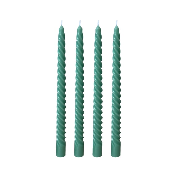 huayou Teal Green Twisted Taper Candles Set of 4, Unscented Long Wax Sticks, Decoration, for Wedding Decorative Use, Modern Minimalist Table Decor, 9.84x0.78 inch