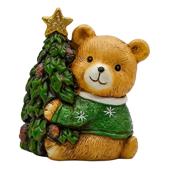 huayou Vintage‑style Christmas Bear Table‑top Statue, Resin Bear Ornament for Cabinet, Mantel and Window Display