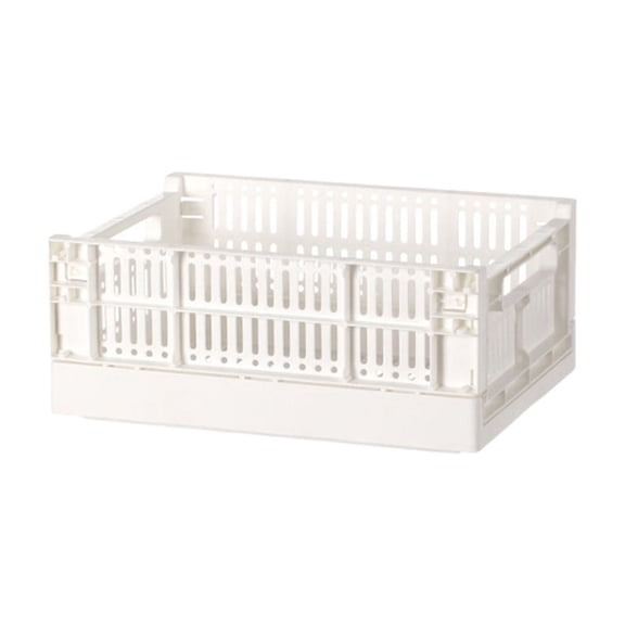 huayou White Foldable Plastic Small Storage Crate, Slotted Ventilated Mini Desktop Basket, for Tiny Desk Goods, Countertop Sorting