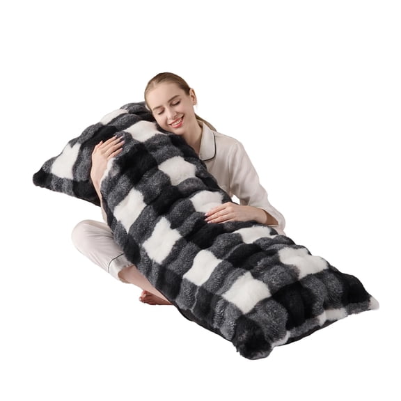 Luxury Shaggy Faux Fur Body Pillow,Fluffy Bed Pillow with Zipper Closure,Soft Decorative Plush Full Long Pillows,Fuzzy Hug Pillow for Living Room Side Sleeper & Pregnancy 20"x54" Print in Black/White