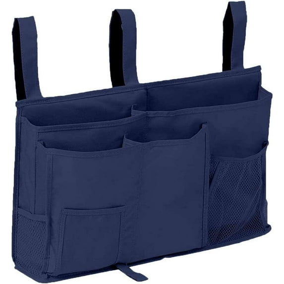 huhao Bedside Caddy/Bedside Storage Bag Hanging Organizer for Bunk and Hospital Beds, Dorm Rooms Bed Rails, Can be Placed Glasses, Books, Mobile Phones, Keys (Navy Blue)