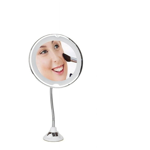 huhao Flexible 10X Magnifying Suction Mirror, Dimmable LED Lighted Power Locking Suction Cup with Day Light and 360 Degree Swivel, Portable Vanity Mirror for Home Bathroom