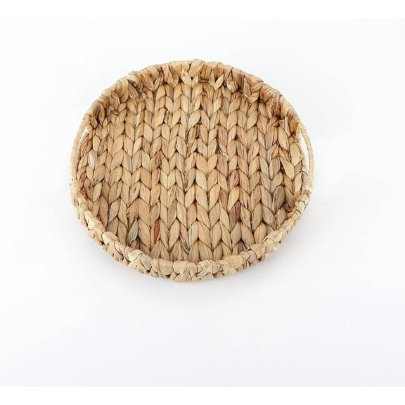 huhao Grass Weaving Tray Hand-woven Storage Baskets Decorative Seagrass Basket Water Hyancinth Organizing Basket Handmade Food Serving Basket Round Toilet Paper Basket