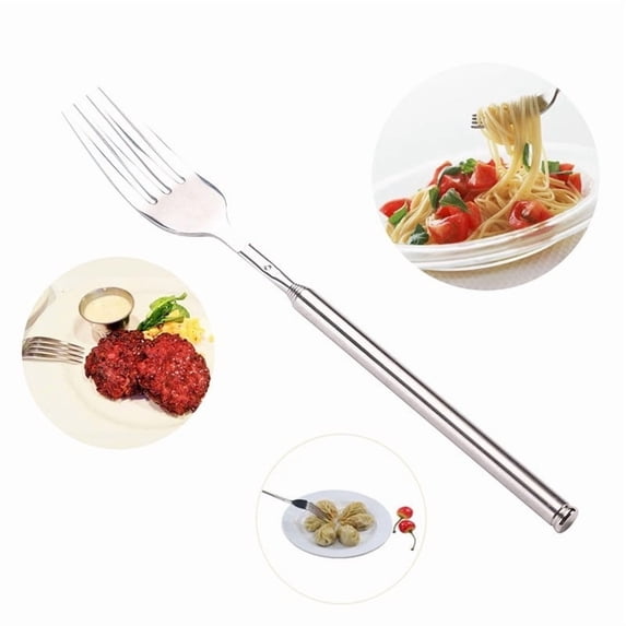 hulanddfd 1 Pack Extendable Fork - 8.46 to 25 inches, Stainless Steel Expandable Telescopic BBQ Fork Retractable Fruit Dessert Tableware Kitchen Gadget for Home Kitchen Outdoor