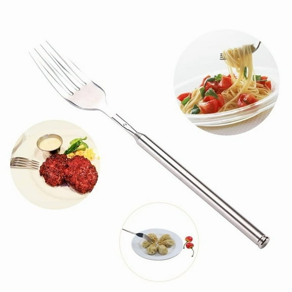 hulanddfd 1 Pack Extendable Fork - 8.46 to 25 inches, Stainless Steel Expandable Telescopic BBQ Fork Retractable Fruit Dessert Tableware Kitchen Gadget for Home Kitchen Outdoor