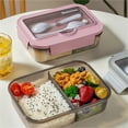 thumbnail image 1 of hulanddfd 1000ml/34oz Bento Lunch Box, Portable Lunch Box with 2 Compartments Leak-Proof Designs, Microwave Dishwasher Safe, Food Storage Container with Tableware for Home Office Outdoor(Pink), 1 of 5