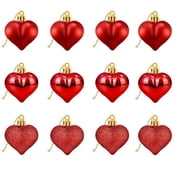 hulanddfd 12pcs Valentine Heart Ornaments Set, 1.77" Heart Shaped Tree Hanging Pendant for Wedding Party Valentine Decor Valentines Day Gifts Red