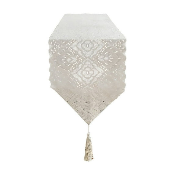 hulanddfd 12x39 Inch Lace Table Runner Wedding Table Runners with Tassel White Vintage Table Cover for Dining Table Sideboard and Shoe Cabinet