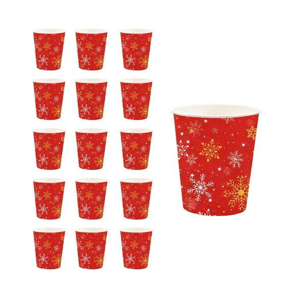 hulanddfd 16 Pcs Red Snowflake Tableware, Red Paper Cups with Snowflake Patterns Disposable Paper Tableware for Dining Table Festive Party Supplies