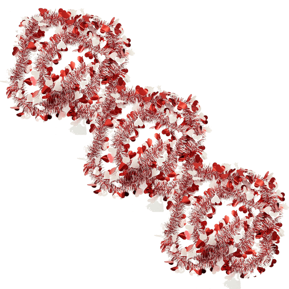 hulanddfd 19.68ft 3 Strings Valentines Heart Tinsels Garland Shiny Hanging Decor Valentine’s Day Decorations for Wedding Engagement Anniversary Party Supplies