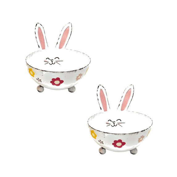 hulanddfd 2 Pack Easter Bunny Candy Bowl, 9x6in Cute Rabbits Candy Dishes Easter Metal Dinnerware Decor for Party Home Decor(White)