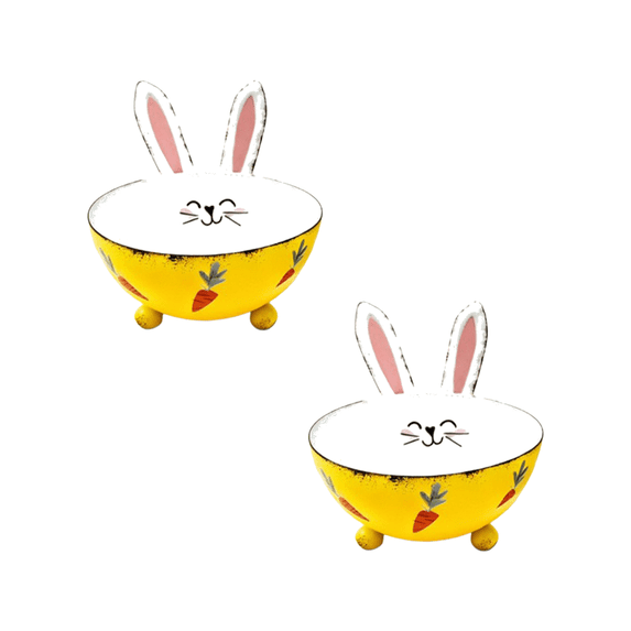 hulanddfd 2 Pack Easter Bunny Candy Bowl, 9x6in Cute Rabbits Candy Dishes Easter Metal Dinnerware Decor for Party Home Decor(Yellow)