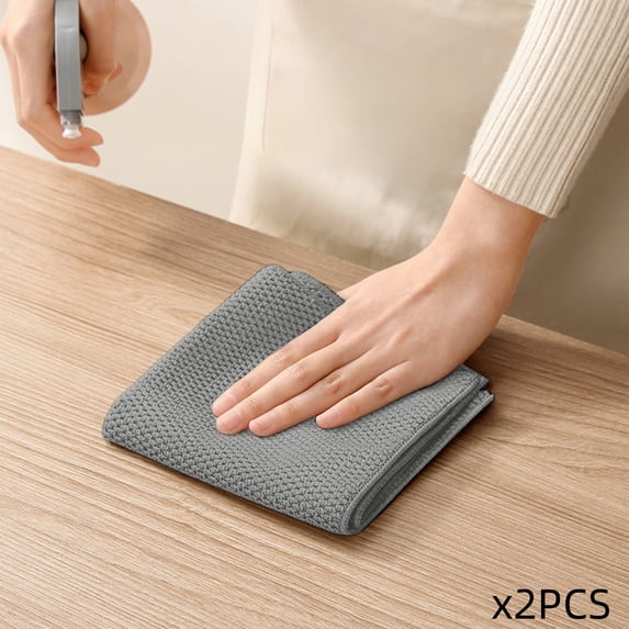 hulanddfd 2 Pack Kitchen Dishes Towels, Microfiber Cleaning Cloths Highly Absorbent Reusable Scrubbing Pads for Home Kitchen Bar Gray