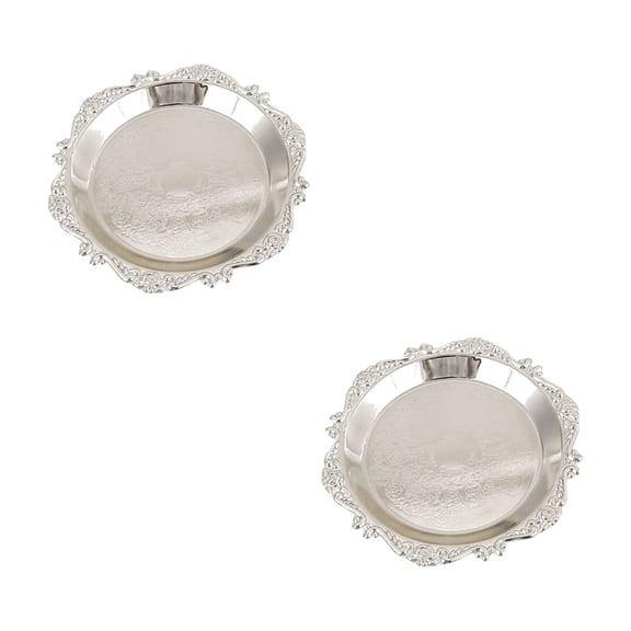 hulanddfd 2 Pack Silver Embossed Serving Tray - 3.5" Metal Round Platter Dessert Snack Plate Jewelry Storage Organizer Catchall Dishes For Home Kitchen Bedroom