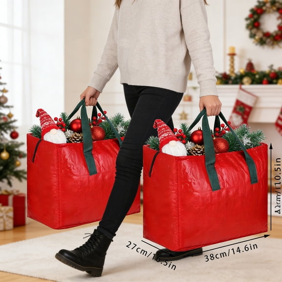 hulanddfd 2 Pcs Christmas Ornament Organizer, 14.95"x14.5"x10.6" Large Capacity Storage with Double Zipper and Carry Handles Portable Waterproof Storage Containers for Holiday Decoration