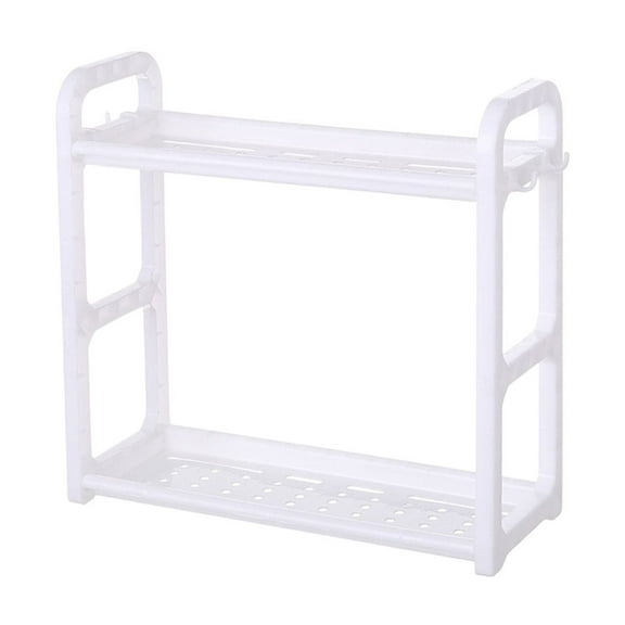 hulanddfd 2-Tier Kitchen Storage and Organization Rack with Side Hooks, Multifunctional Plastic Shelf with Thicker Bracket Spice Knife Organizer for Kitchen Office Bedroom Bathroom Home(White)