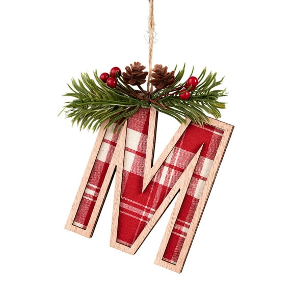 hulanddfd 26 Letter Ornaments Christmas Tree Decoration - Wood Christmas Tree Hanging Pendant for Xmas Tree, Xmas Alphabet Letters Ornaments for Home Decor, Gifts for Family Friends-Letter M