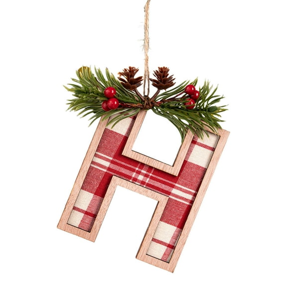 hulanddfd 26 Letter Ornaments Christmas Tree Decoration - Wood Christmas Tree Hanging Pendant for Xmas Tree, Xmas Alphabet Letters Ornaments for Home Decor, Gifts for Family Friends-Letter H