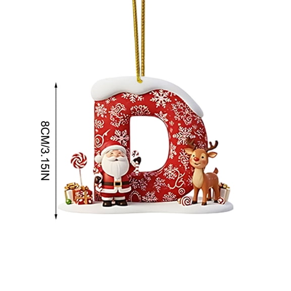 hulanddfd 26 Letters Christmas Ornament - 3.1inches 2D Acrylic Alphabet Pendant with Santa Reindeer and Snowflake Patterns Personalized Christmas Hanging Decoration for Xmas Tree