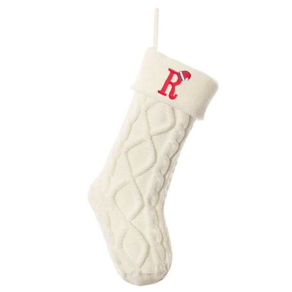 hulanddfd 26 Letters Personalized Christmas Stockings, 18 inches White Knitted Stocking with Red Embroidered Initials Santa Christmas Gift Bag Xmas Tree Hanging Decoration, Gift for Family
