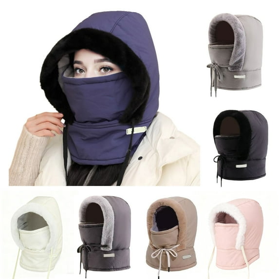 hulanddfd 3 in 1 Winter Beanies Hat with Scarf and Mask, Navy Plushes-Lined Thickened Thermal Hat Windproof Winter Warm Caps for Cold Weather Skiing Hiking Outdoor