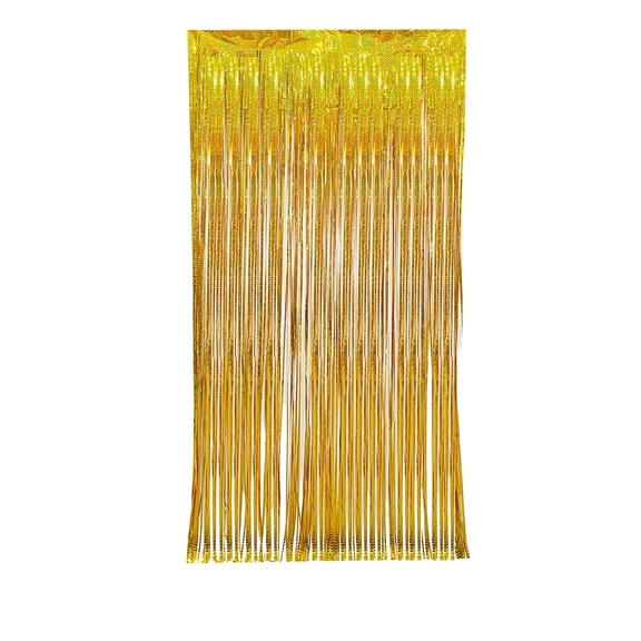 hulanddfd 3.28ft x 6.56ft Metallic Tinsels Foil Fringe Curtains Gold Graduation Background Party Streamers Party Supplies Door Decorations for Birthday Anniversaries(Gold)