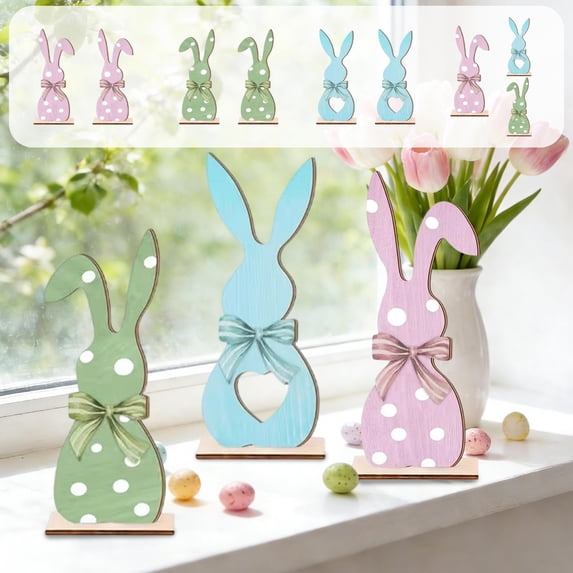 hulanddfd 3 Pcs Easter Bunny Table Wooden Signs Rabbits Shaped Table Tiered Tray Decoration Farmhouses Table Centerpiece Rabbits for Spring Easter Office Home Decor