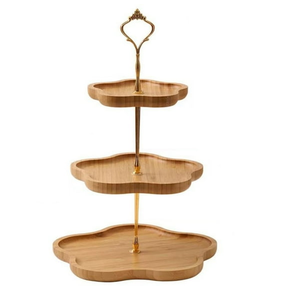 hulanddfd 3 Tiered Tray Stand - Dried Fruit Snack Display Plates - Wooden Cupcake Stand with Flower-Shaped Designs Rustics Tiered Serving Tray for Home Living Room Coffee Table Decor