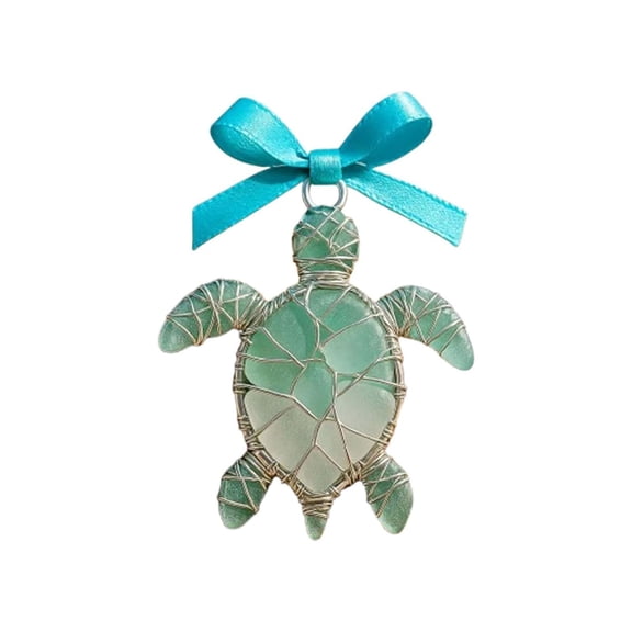 hulanddfd 3D Sea Glass Ocean Decor Oceans Life Pendant Sea Glass Hanging Ornament for Wall Bedroom Bathroom Entryway and Car Holiday Gifts for Family Friend, Turtle, 3.1in