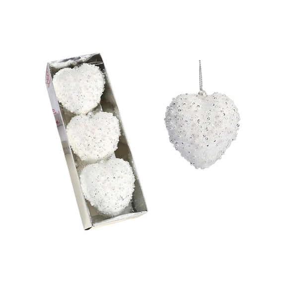 hulanddfd 3pcs Cute Heart Ornaments, 3.15" Sequin Heart-Shaped Hanging Decor for Home Bedroom Office Fireplace White Small Glitter Pendant for Wedding Party Christmas Valentine's Day