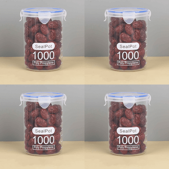 hulanddfd 4 Pack Clear Plastic Airtight Pantry - Sealed Cans Food Containers with Lids Kitchen and Refrigerators Storage Tanks Reusable Jars for Grains Miscellaneous Grains and Snack