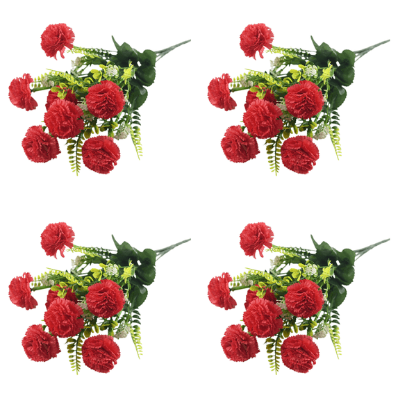 hulanddfd 4 Pcs Red Carnations Artificial Flowers, 7 Heads Fake Carnation Bouquets 15.7" Silk Flowers for Wedding Centerpieces Dining Table Home Party Birthday Decor, Mothers Day Gift