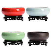 hulanddfd 5.31" Round Large Glazed Planter Pots, Ceramic Shallow Succulents Bowl with Stand Hydroponic Bonsai Bowl for Office Garden Indoor Outdoor