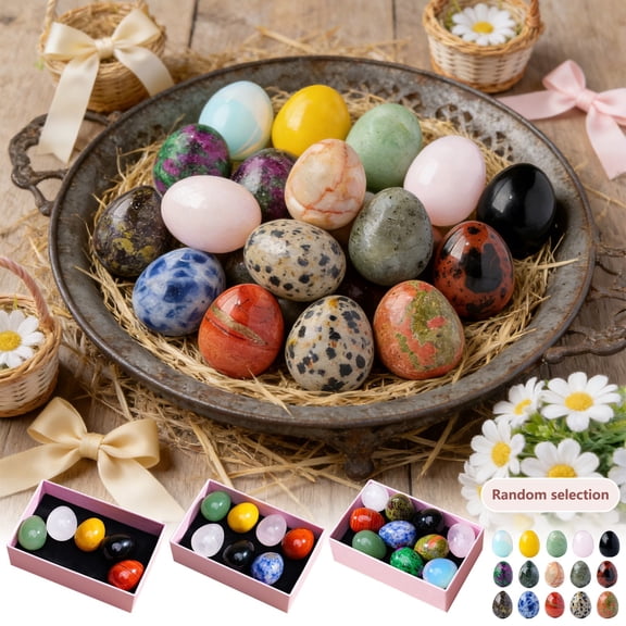 hulanddfd 5 Pcs Egg Crystal Stones Eggs Statue Ornament, Colorful Birds Eggs Shape Stones Decor for Easter Party Decoration